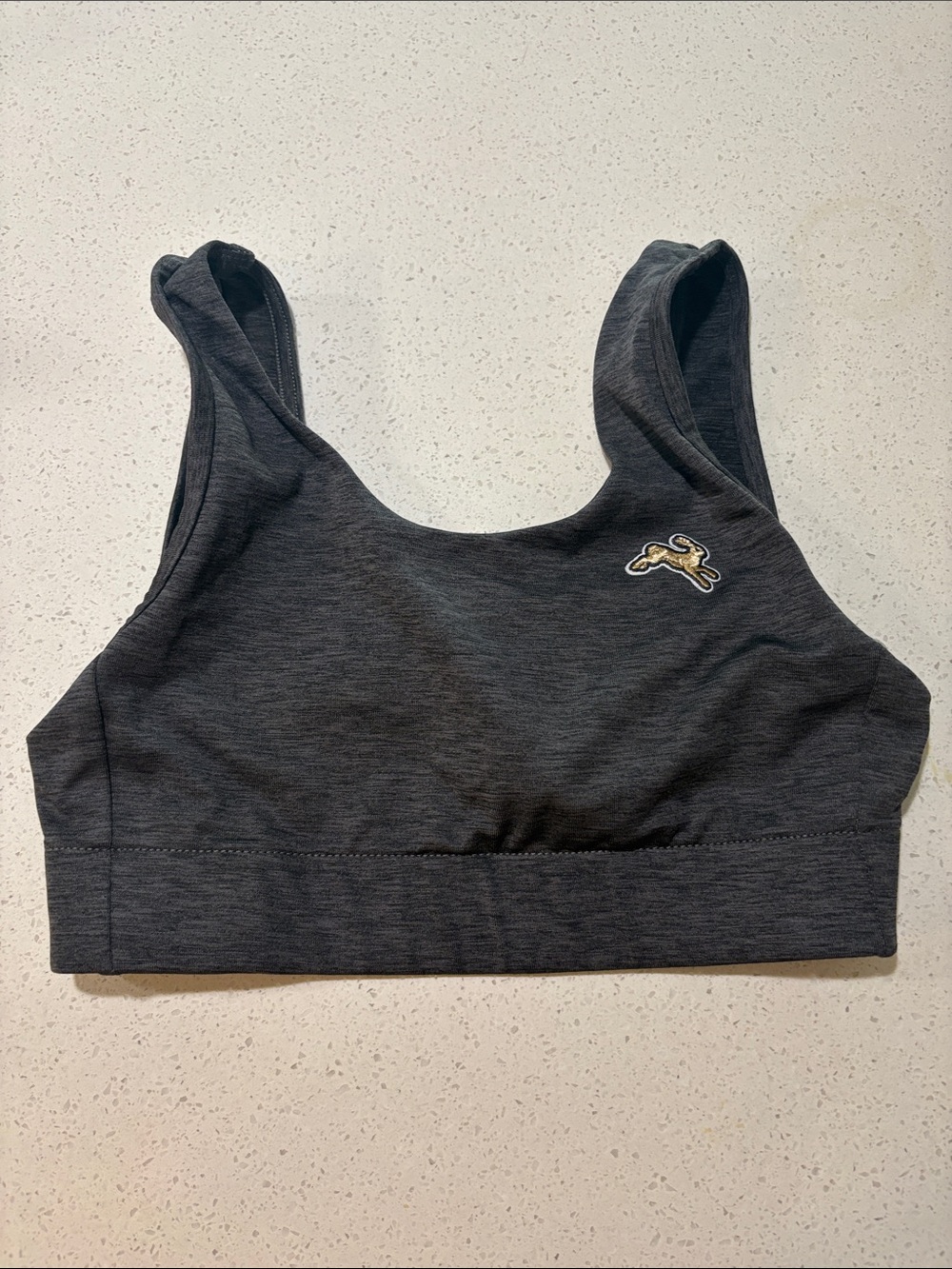 Tracksmith Charcoal Gray Sports Bra with Small Logo